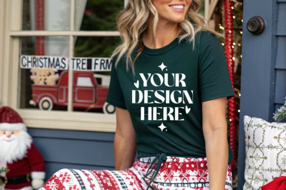 Bella Canvas 3001 Forest Green Mockup for Graphics and Product Mockups