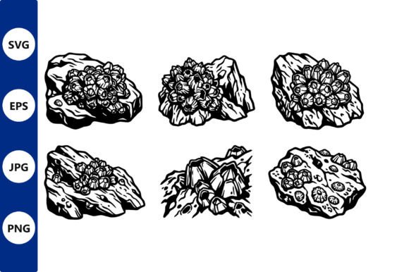 Black and White Rock and Crystal Vector Graphics for Illustrations