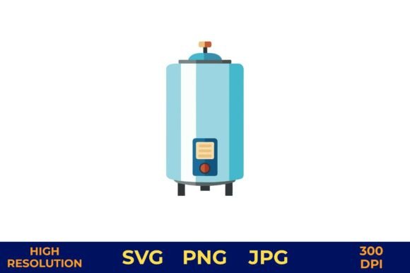 Blue Water Heater with Digital Display: A Designer's Review of Graphics and Illustrations