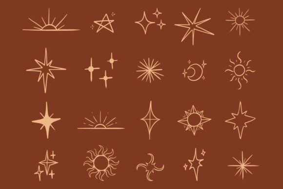 Celestial Sun Moon Star Line Art Set SVG Graphics and Illustrations