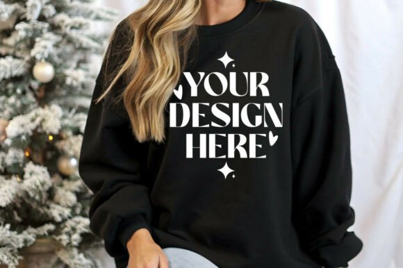 Christmas Gildan 18000 Black Mockup for Graphics and Product Mockups