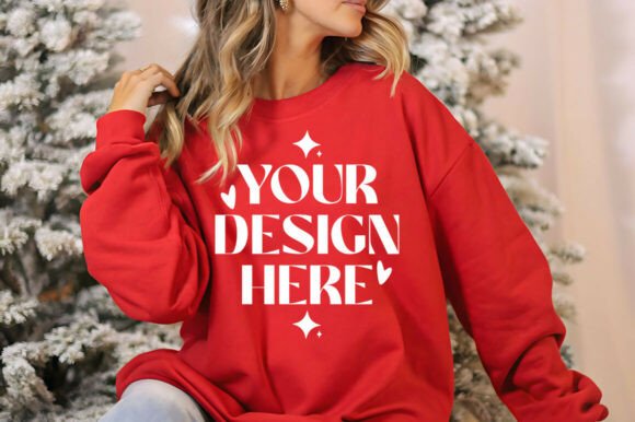 Christmas Gildan 18000 Red Mockup Review