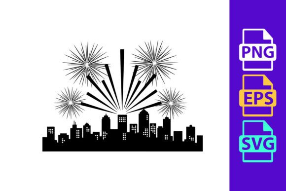 City Skyline Multiple Fireworks Display Graphics & Illustrations Review