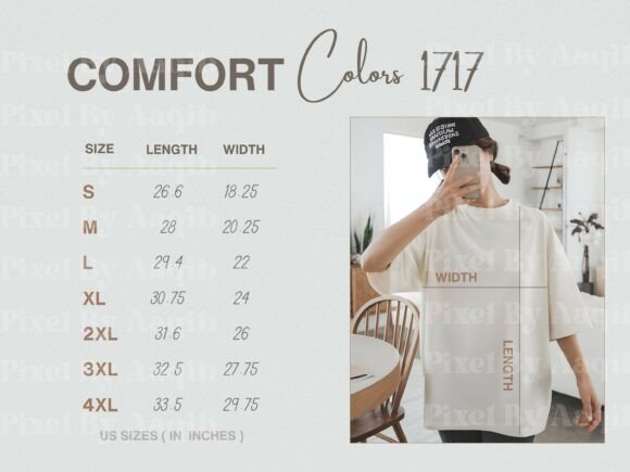 Comfort Colors C1717 Size Chart Graphics and Product Mockups