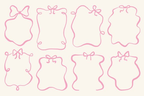 Cute Bow Frame Set Ribbon Line Art SVG Graphics and Illustrations