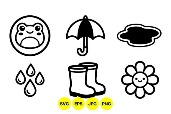 Cute Rainy Day Icons Set Graphics and Illustrations Review