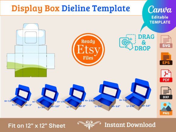 Display Box Dieline Template Graphics for Etsy Shop Graphics