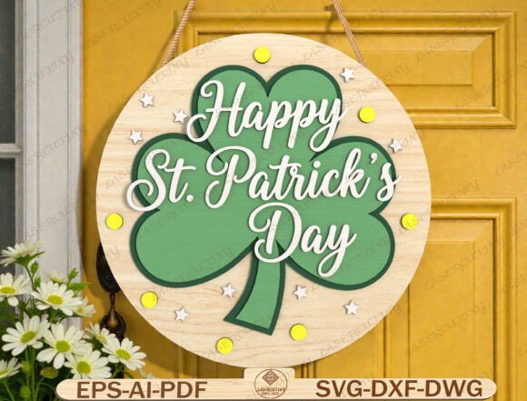 Happy St Patrick’s Day Round Sign SVG Graphics and Graphic Templates Review