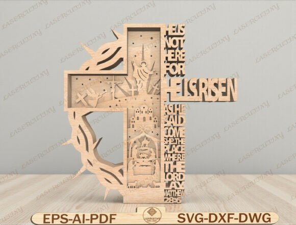 Matthew 28 6 Cross Laser Cut File Graphics and Graphic Templates