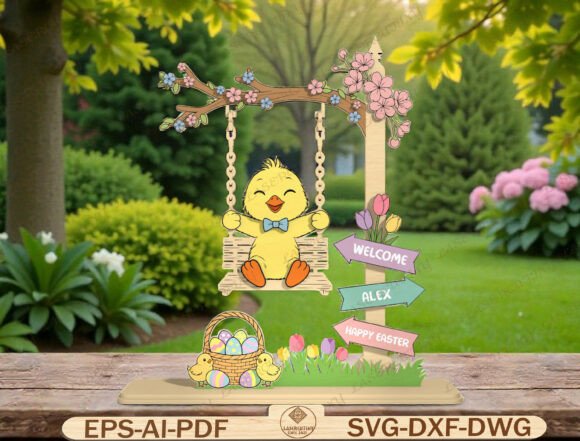 Personalized Easter Chick Sign Laser Cut Graphics for Branding
