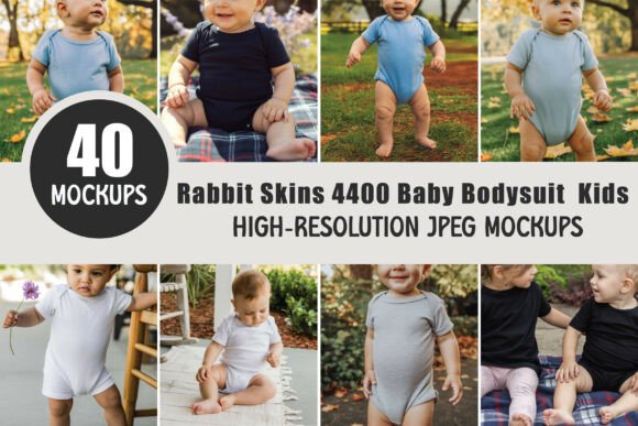 Rabbit Skins 4400 Baby Bodysuit Mockups for Graphics & Product Mockups