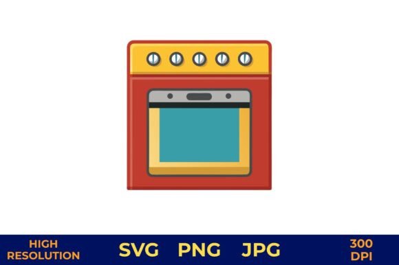 Red Oven with Digital Display Vector Art for Graphics