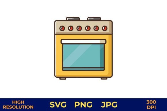 Yellow Oven with Digital Display Vector: Graphics & Illustrations Review